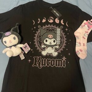 Kuromi Graphic Tee NWT Large lot with HK socks & Kuromi plush all NWT